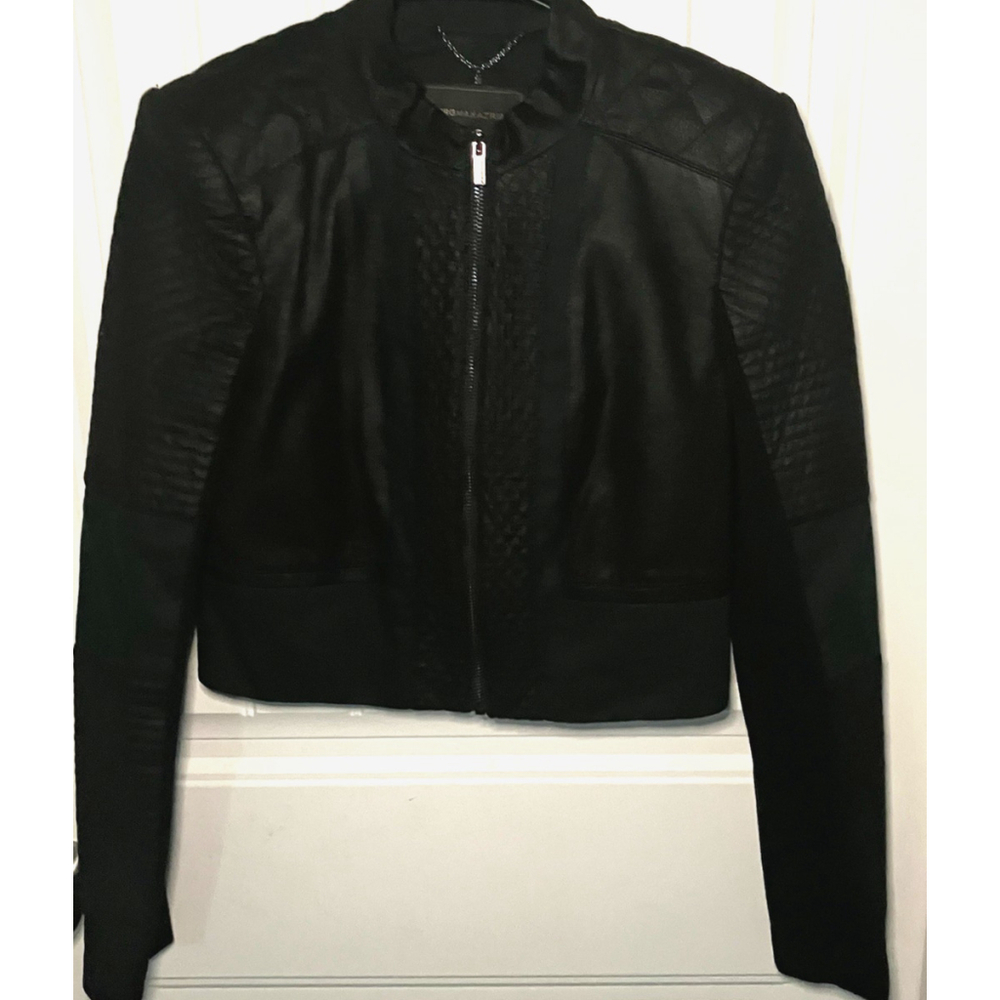 BCBG MAXAZRIA Black Faux Leather Jacket – Women’s Size Small - Chic Zip-Up